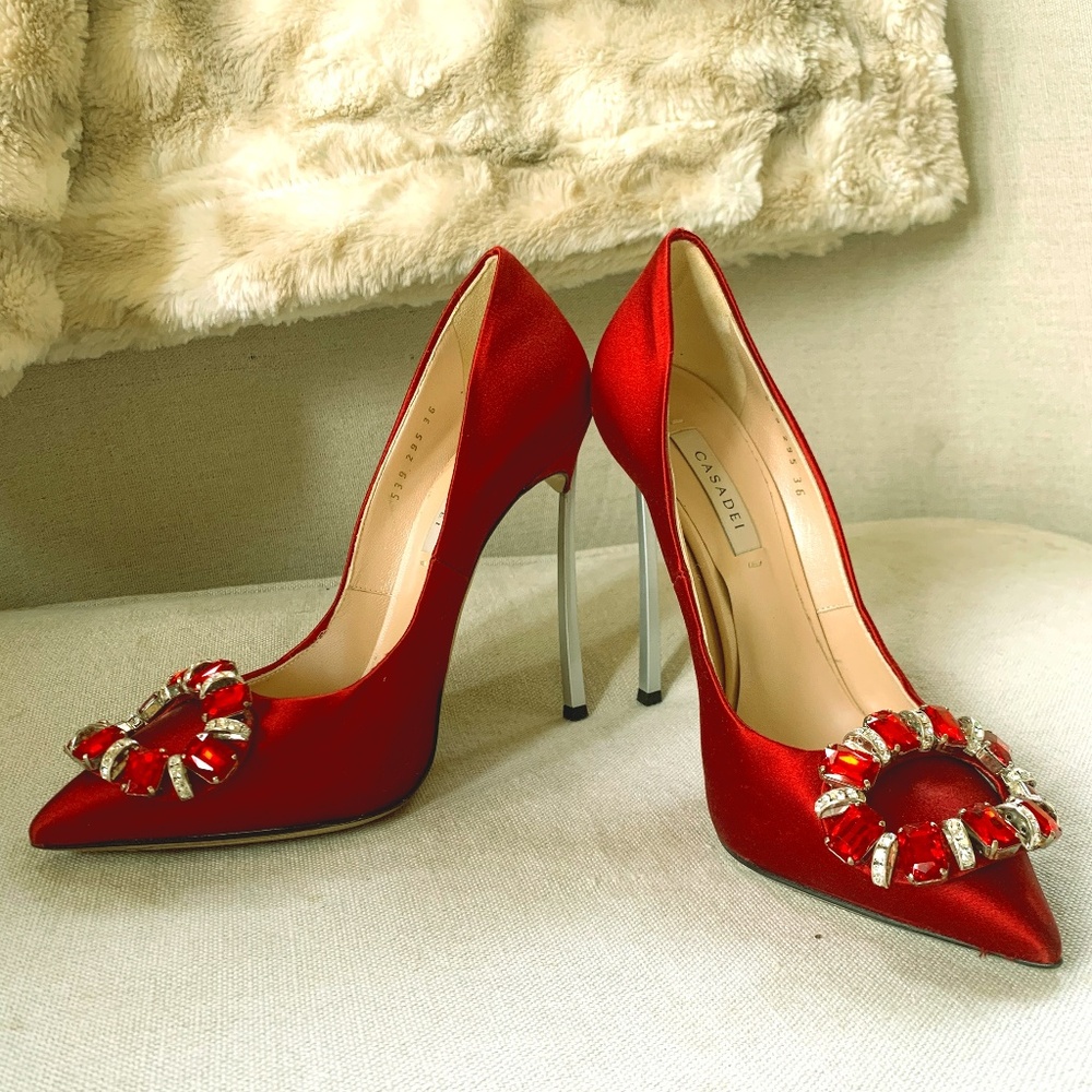 Casadei Blade Stilettos in Red Satin